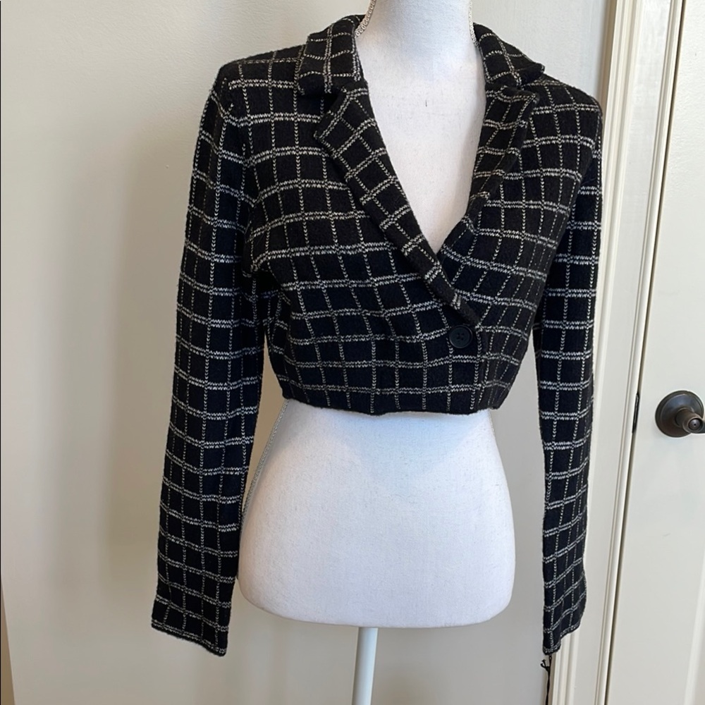 NWT Black and White Checkered Cropped Women's Jacket